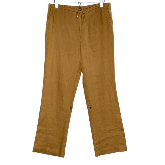 Saks Fifth Avenue 10 Sport Womens Convertible Wide Leg Pants 100% Linen Tan - Picture 1 of 9